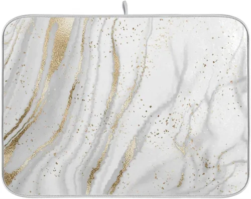 Vista 10 de Tapete de secado de platos Wamika con lazo negro para encimera de cocina 16x18, lazo de moño coqueto, tapete rectangular pequeño de secado