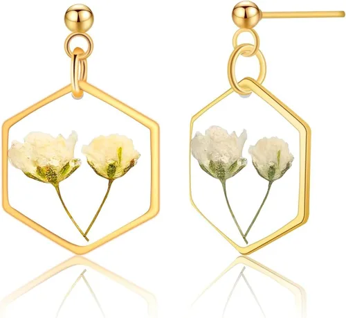 Vista 18 de Pendientes de flores prensadas hechos a mano para mujer