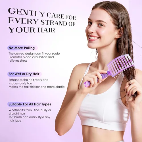 Vista 3 de Bsisme Juego de cepillos para el cabello, cepillo desenredante de Azul y morado.