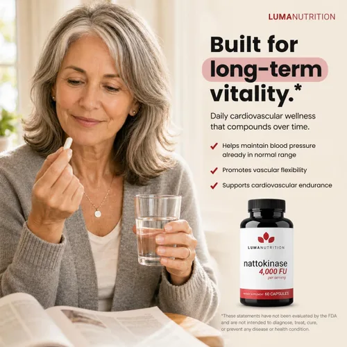Vista 3 de Luma Nutrition Suplemento de Nattokinase - Natto 4000 FU por porción, soporte premium para la salud del corazón - Vegano y sin gluten - 60 cápsulas