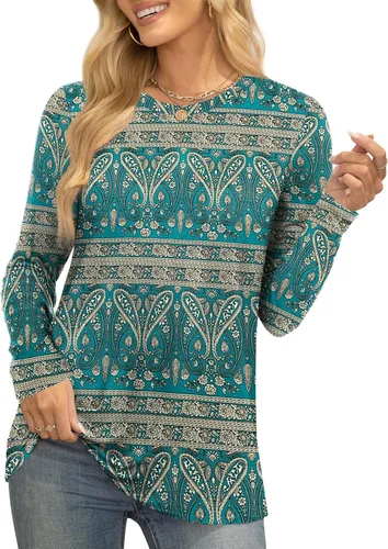 Vista 3 de HOTGIFT Camisetas de otoño e invierno para mujer, estilo casual, manga larga, cuello redondo, blusa holgada y cómoda