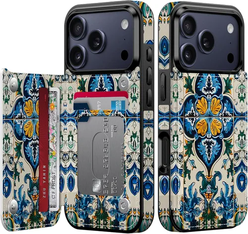 Vista 55 de FUNMIKO Funda tipo cartera para iPhone 15 con tarjetero + clip para efectivo, bloqueo RFID, protección contra caídas de grado militar y obras