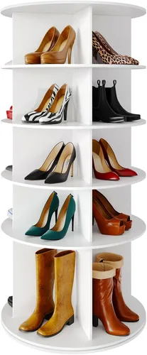 Vista 8 de SpaceAid Zapatero Giratorio de 4 Niveles Organizador, Diseño de Base Alta Torre de Zapatos Almacenamiento Giratorio Lazy Susan, Estante Giratorio