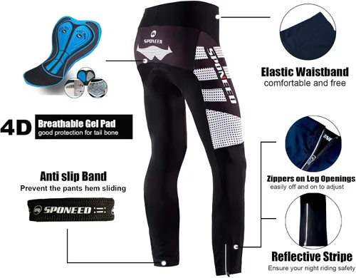 Vista 3 de sponeed - Mallas de ciclismo para hombre, acolchadas, 4D, para ciclismo de carretera