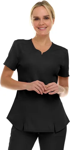 Vista 15 de MediChic Scrubs Top Quirúrgico para Mujer con Cuello en V con Muesca Elástico de Moda con Dos Bolsillos, Tela Flex de Fácil Cuidado Blanco