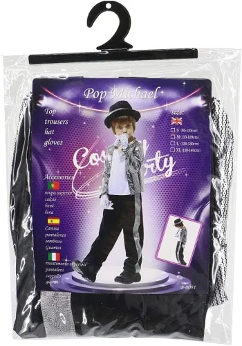 Vista 4 de Disfraz para niños de los años 80 de Michael Cosplay Hip Hop con guantes a juego