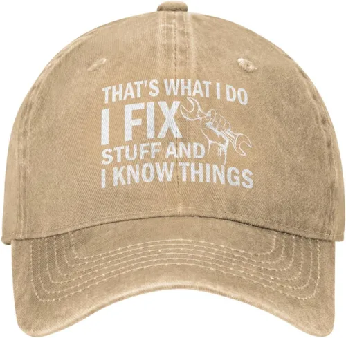 Vista 19 de Sombrero con texto en inglés "I Fix Stuff and I Know Things, para hombre, diseño de cosas geniales