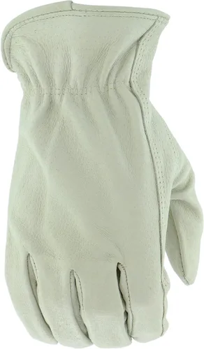 Vista 2 de BOSS Men's Grain Pigskin Leather Driver Work Gloves, Tear Resistant, Keystone Thumb, Shirred Elastic Wrist, White
