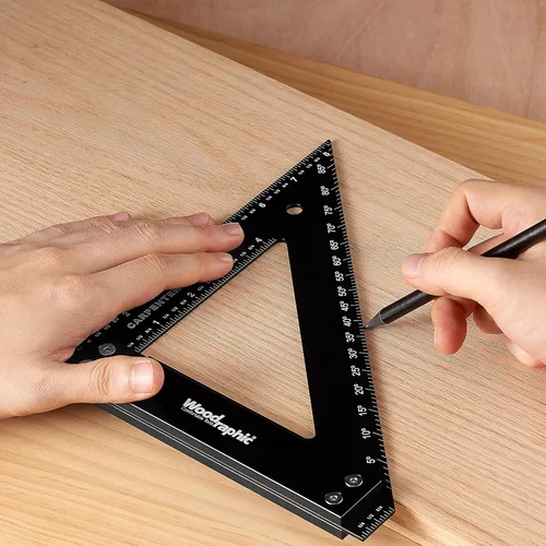 Vista 3 de Miter Square de 8 pulgadas – Herramienta de diseño de precisión de aluminio CNC para marcado de ángulo de 45° y 90° en ebanistería, marcos