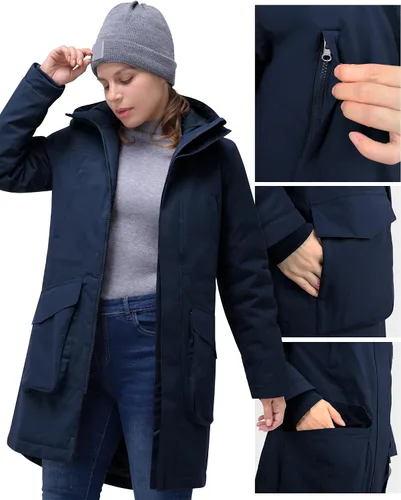 Vista 5 de 33,000ft Abrigo de invierno para mujer con capucha, impermeable, chaqueta larga acolchada, resistente al viento, cálido, aislante, para exteriores