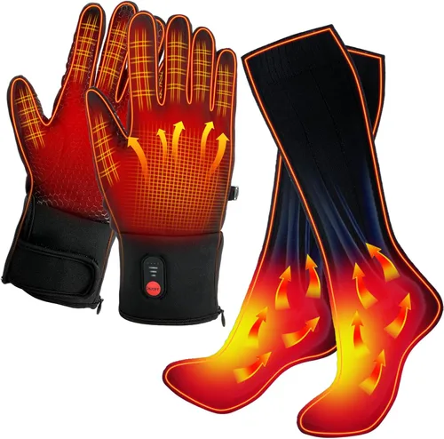 Vista 7 de Suhine 2 pares de guantes calentados y calcetines para manos y pies para hombres y mujeres, guantes con batería recargable, guantes de invierno