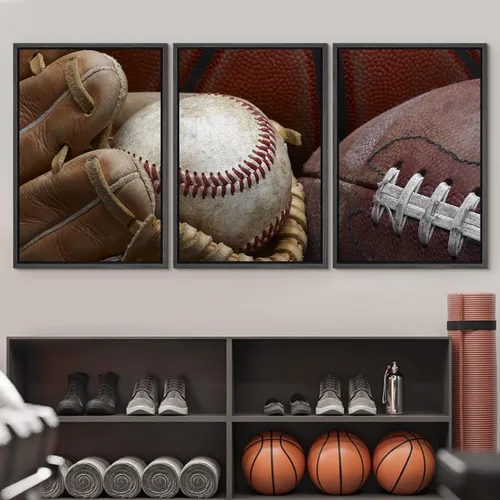 Vista 286 de wall26 Lienzo enmarcado para pared, juego de arte de primer plano, detalles de costuras de béisbol, atletas deportivos, fotografía, moderno