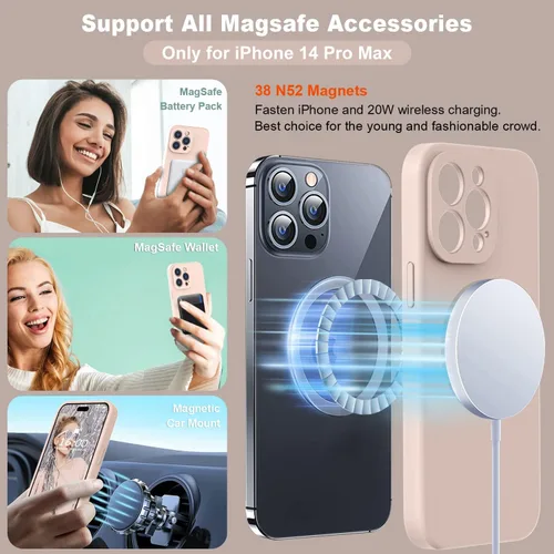 Vista 2 de Vooii Funda magnética compatible con iPhone 14 Pro Max, protector de pantalla 9H, protector de cámara, forro de microfibra suave, funda de silicona