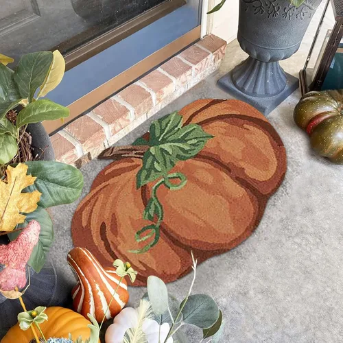 Vista 6 de Alfombra de calabaza de otoño, 31 x 22 pulgadas, antideslizante, lavable, tapete de bienvenida, bonito tapete de Halloween, Acción de Gracias