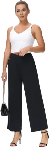 Vista 3 de THE GYM PEOPLE Pantalones de yoga palazzo de cintura alta para mujer, holgados, cómodos, de pierna ancha, control de abdomen y entrenamiento
