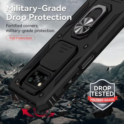 Vista 7 de Funda para Poco X3 NFC/Poco X3Pro/PocoX3 con protector de pantalla de vidrio templado y cubierta de cámara deslizante, anillo magnético Soporte