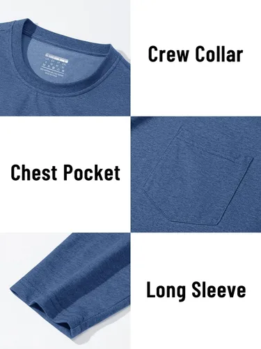 Vista 5 de TACVASEN Men's Cotton Casual Long Sleeve Shirt with Chest Pocket Classic Crew Neck Tees