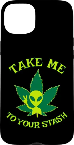 Vista 9 de iPhone 16 Alien Weed Leaf Stoner 420 Stash Fiction Pot Lovers Design Case