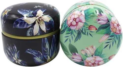 Vista 2 de Paquete de 2 mini recipientes de almacenamiento de té, latas de café, patrón de flores, contenedor de almacenamiento de alimentos para hierbas