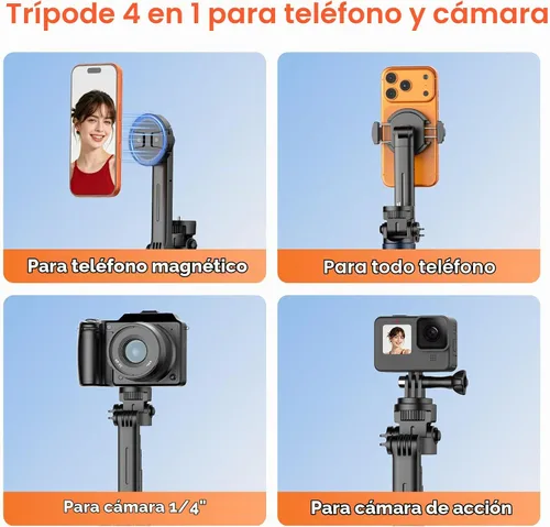 Vista 5 de Kaitezenz Trípode magnético de apertura automática de 71 pulgadas para iPhone con control remoto, rotación de 360°, soporte de trípode para selfie