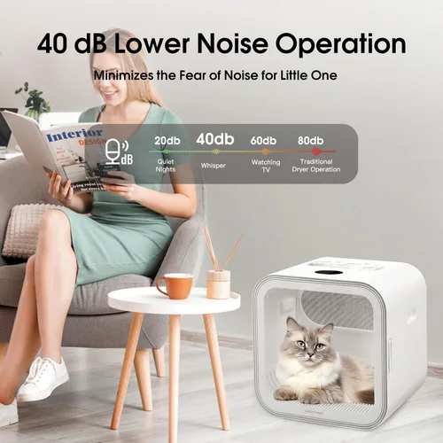 Vista 2 de LUCKY NAVI Caja secadora automática de mascotas para gatos y perros pequeños, caja de secado de perros ultra silenciosa de 62 litros de gran