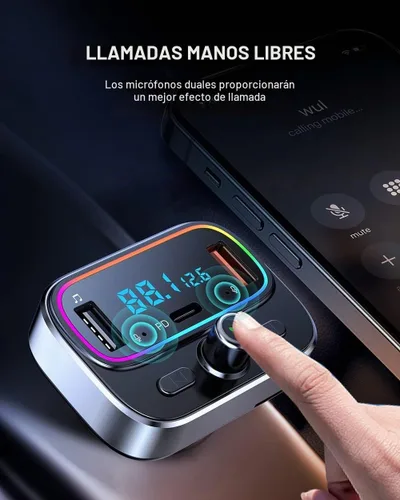 Vista 4 de Transmisor FM Bluetooth 5.4 para kit de adaptador de radio inalámbrico para automóvil, micrófono dual de llamadas manos libres, carga rápida de 18 W