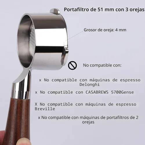 Vista 2 de 51mm Portafiltro sin fondo de 3 orejas compatible con CASABREWS CM5418 y serie 3700 con cesta de filtro de capacidad de doble disparo en acero