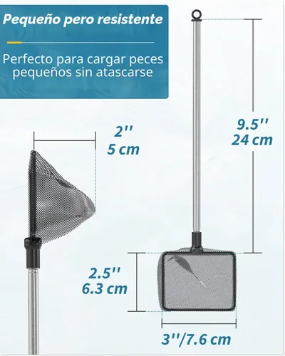 Vista 4 de Red de peces de acuario Pawfly con mango extensible de 9-24 pulgadas de largo para pecera de peces Betta, estanque pequeño de Koi y piscina