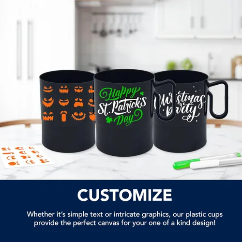 Vista 6 de Party Essentials Bistro - Taza de café de plástico duro con asa, 40 unidades, 8 onzas, color negro