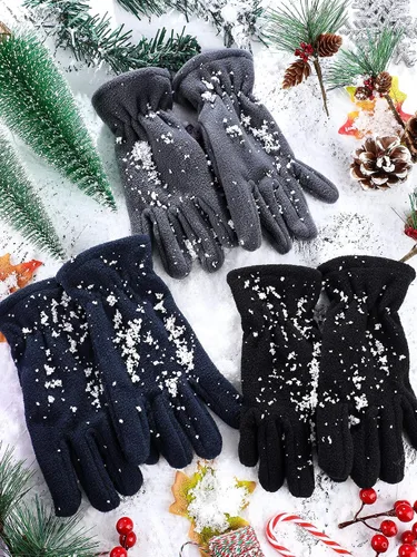 Vista 4 de 3 pares de guantes de invierno de forro polar para niños, guantes cálidos de dedos completos para niños, niñas, niños, suministros de actividades al