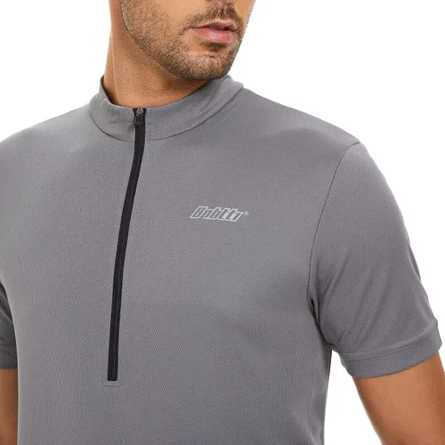 Vista 6 de bpbtti - Camiseta de ciclismo de manga corta para hombre, camiseta de ciclismo MTB con media cremallera frontal y 3 bolsillos posteriores