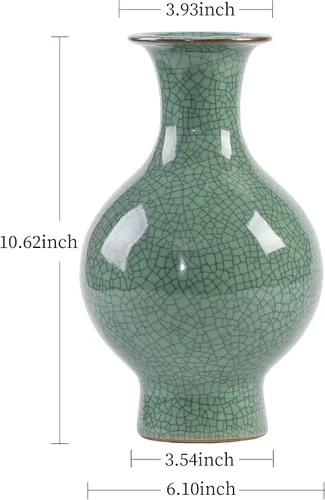 Vista 6 de 11.2 Pulgadas Jarrón Chino de Cerámica Arte Hecho a Mano Antigüedad Grieta de Hielo Esmaltado Jarrones Chinos Grandes de Porcelana Verde Jarrón