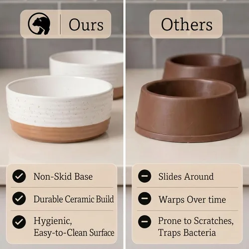 Vista 5 de Ceramic Dog Bowl Set of 2 with Anti-Skid Base, 5.5"W x 2"H, 2 Cup Capacity