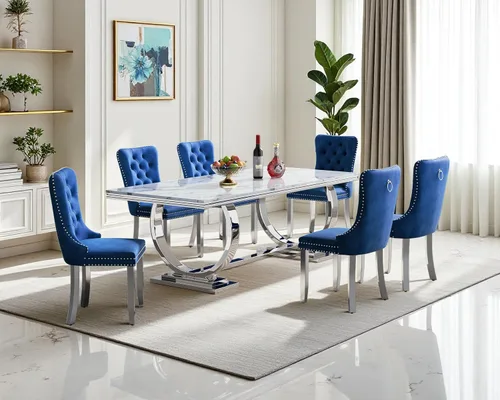 Vista 61 de Juego de 4 mesas de comedor blancas y doradas, mesa de cocina rectangular de 68 pulgadas con parte superior de mármol sintético blanco, mesa de Mesa