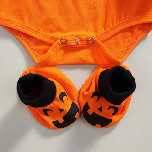 Vista 4 de Yccutest Disfraz de calabaza de Halloween para bebé recién nacido, para niños y niñas, enterizo de calabaza, zapatos, sombrero, 3 piezas, trajes