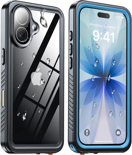 Vista 20 de ANTSHARE Funda impermeable IP68 para iPhone 16, negro/transparente Lente incorporada/protector de pantalla, protección militar contra caídas, funda