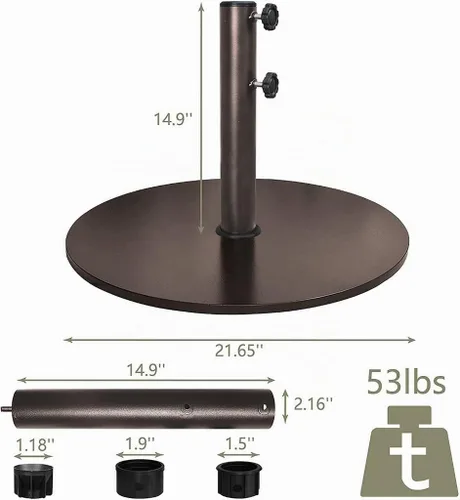 Vista 3 de EliteShade Base redonda resistente para sombrilla de hasta 140 libras, con placa de acero, soporte para sombrilla de patio para mercado al aire