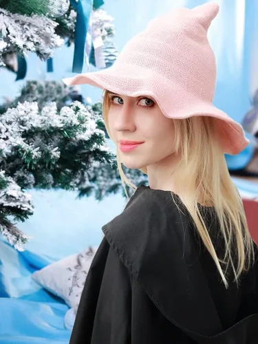 Vista 7 de DAZCOS Sombrero de bruja de punto multicolor transpirable de ala ancha plegable para mujer, disfraz de Navidad