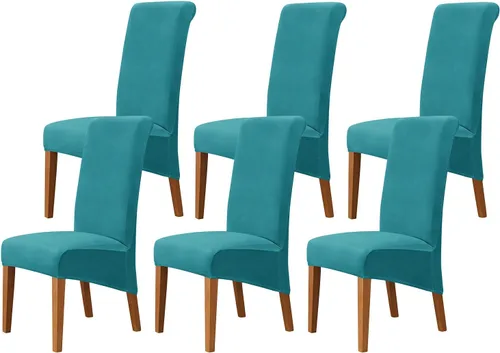 Vista 26 de Juego de 2 fundas de terciopelo para sillas de comedor, color beige, fundas elásticas para sillas de comedor y cocina, reutilizables, protector
