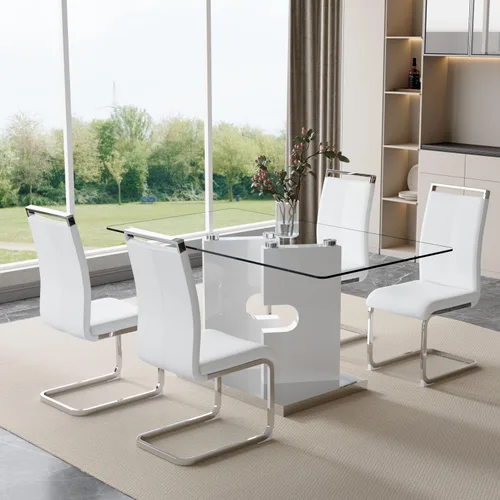 Vista 24 de Juego de 4 mesas de comedor de cristal, juego de mesa de comedor de Mesa negra+silla negra