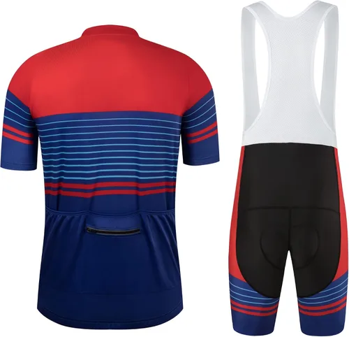 Vista 2 de CR - Conjunto de camiseta de ciclismo para hombre, con cremallera, bolsillo con cremallera, manga corta, kits de ciclismo, pantalones cortos