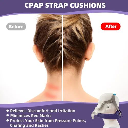 Vista 4 de Almohadilla de cuello CPAP de satén para correas de casco CPAP, cubiertas CPAP transpirables, cómodos cojines de correa CPAP, fundas de correa