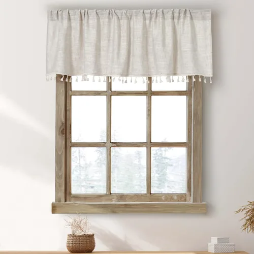 Vista 7 de Cortinas de cocina con borlas boho de 36 pulgadas de largo, modernas, de granja, de algodón y lino, cortinas cortas de cafetería para baño, ventana