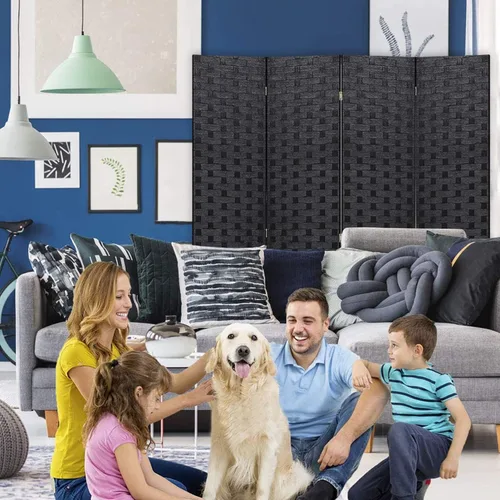 Vista 6 de Divisor de ambientes de 6 pies, pantalla plegable de 4 paneles, separadores de pared plegables portátiles, artesanías de madera de ratán de madera