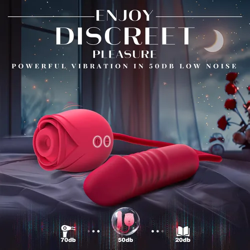 Vista 8 de Consolador vibrador juguetes sexuales para mujeres, juguete sexual MOOLIGIRL Rose con vibradores de punto G de empuje y 10 modos de succión