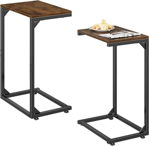 Vista 12 de Simple Trending - Mesa auxiliar en forma de C, mesa lateral para sofá, pequeña mesa de sofá con bandeja para TV y marco de metal para sala de estar