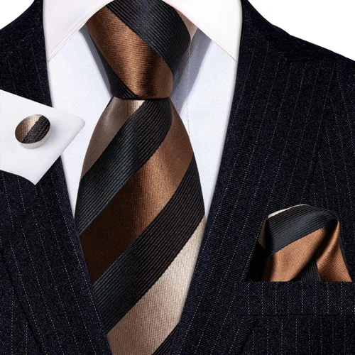 Vista 3 de Barry.Wang Juego de corbatas para hombre, corbata de seda a rayas, tejido a cuadros, gemelos formales, negocios, boda