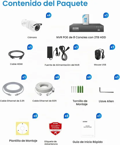 Vista 9 de ZOSI Sistema de Cámara de Seguridad PoE 4K, 4 x Cámaras de Vigilancia de 8MP Resistentes a la Intemperie con Audio Unidireccional, Conteo