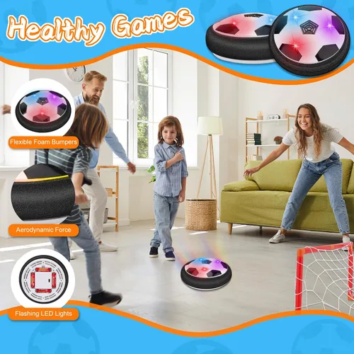 Vista 2 de Nazano Balón de fútbol LED Hover, juego de fútbol flotante con 2 porterías, juego de fútbol interior para niños y niñas, regalos de cumpleaños