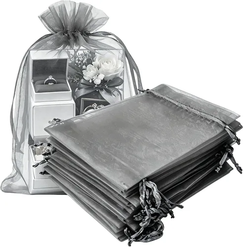 Vista 26 de Paquetes de 50 bolsas de organza de regalo de 4 x 6 pulgadas, cordón negro a granel para baby shower, Navidad, cumpleaños de profesores, recuerdos